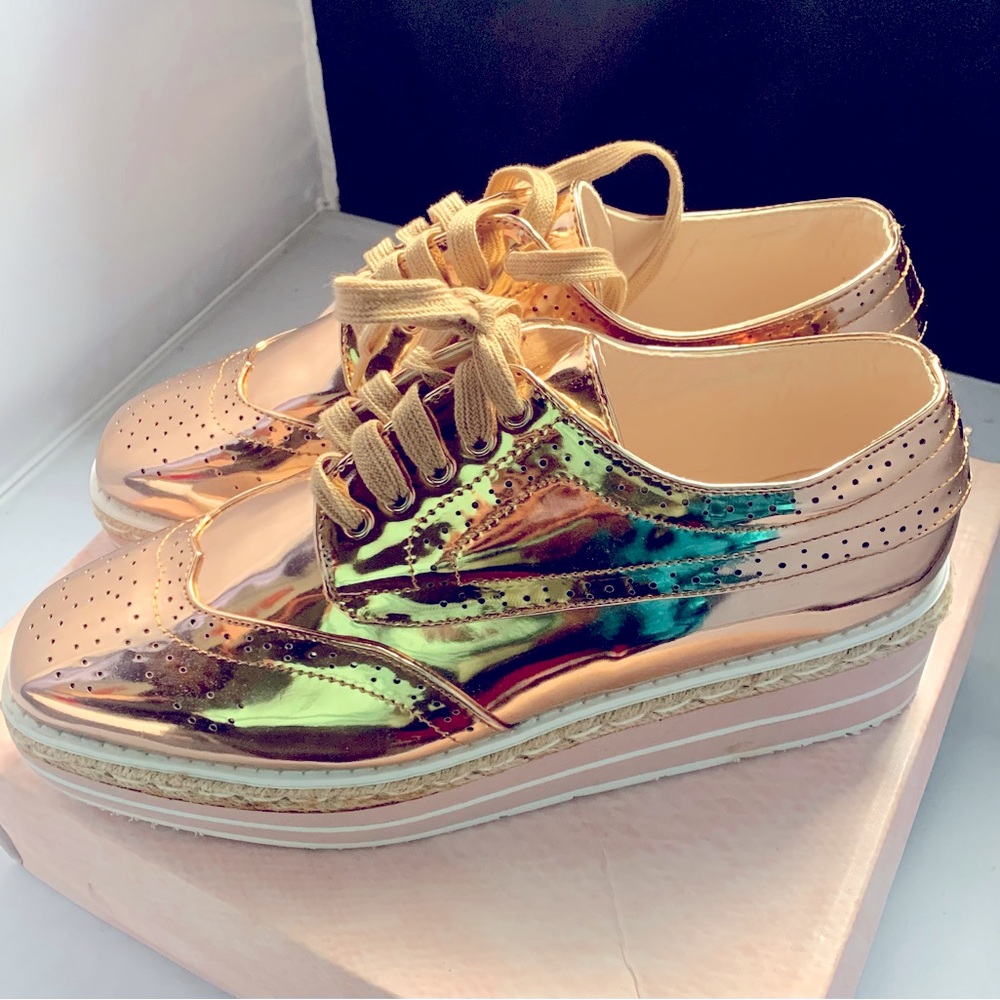 Cape Robbin Rose Gold Metallic Oxfords